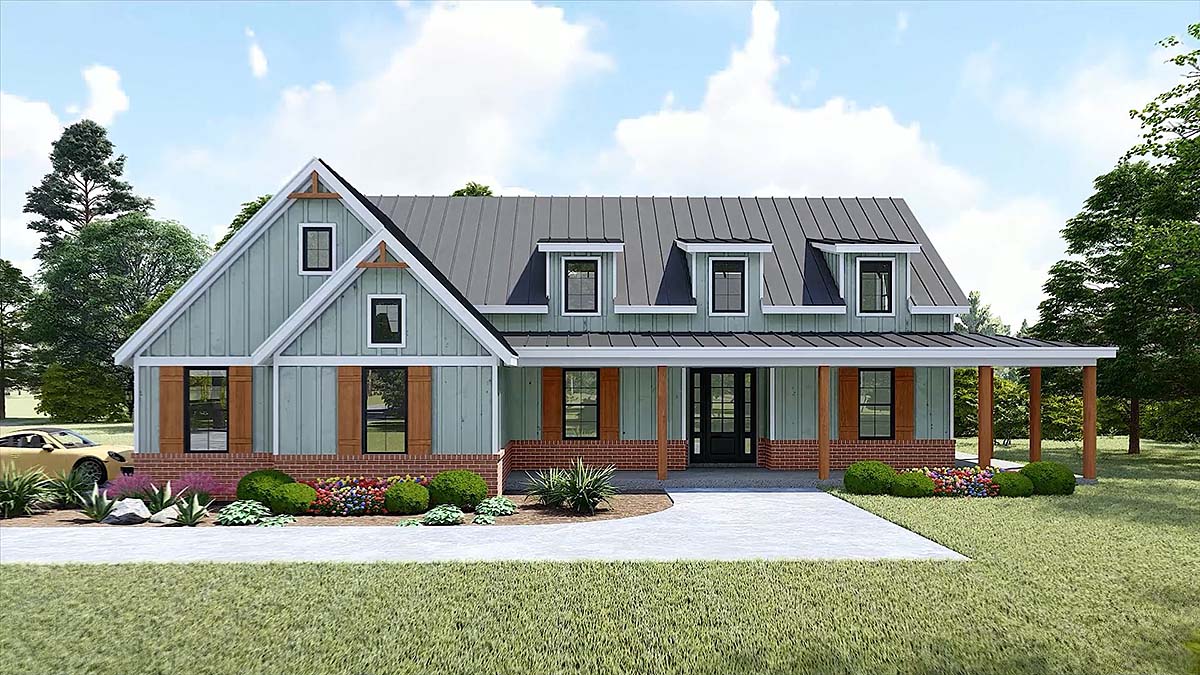Country, Farmhouse Plan with 2247 Sq. Ft., 3 Bedrooms, 3 Bathrooms, 2 Car Garage Elevation