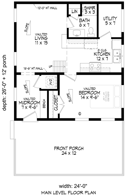 Cabin, Cape Cod, Cottage, Saltbox House Plan 84872 with 1 Beds, 1 Baths First Level Plan