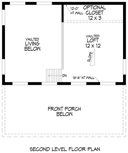 Cabin, Cape Cod, Cottage, Saltbox House Plan 84872 with 1 Beds, 1 Baths Second Level Plan