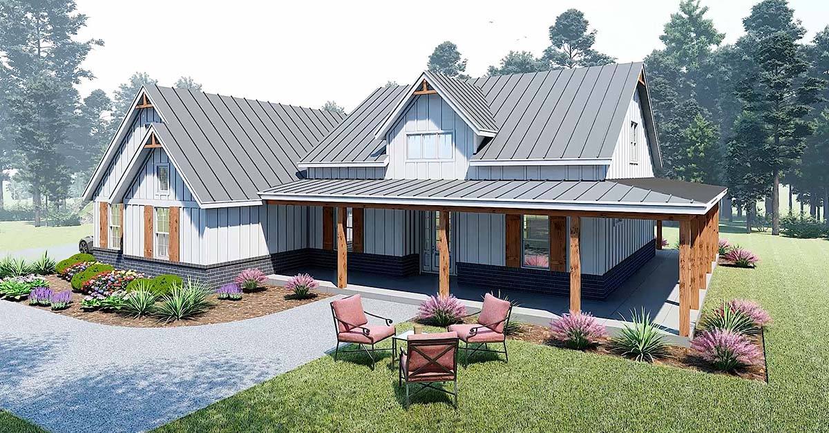 Country, Farmhouse, Ranch Plan with 2247 Sq. Ft., 3 Bedrooms, 3 Bathrooms, 2 Car Garage Picture 2