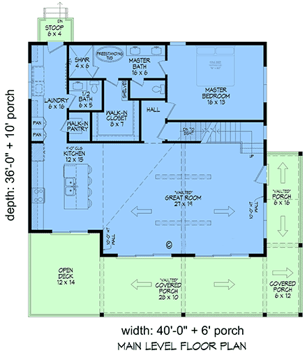 Contemporary, Country, New American, Prairie, Traditional House Plan 84888 with 3 Beds, 3 Baths, 3 Car Garage First Level Plan