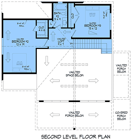 Contemporary, Country, New American, Prairie, Traditional House Plan 84888 with 3 Beds, 3 Baths, 3 Car Garage Second Level Plan