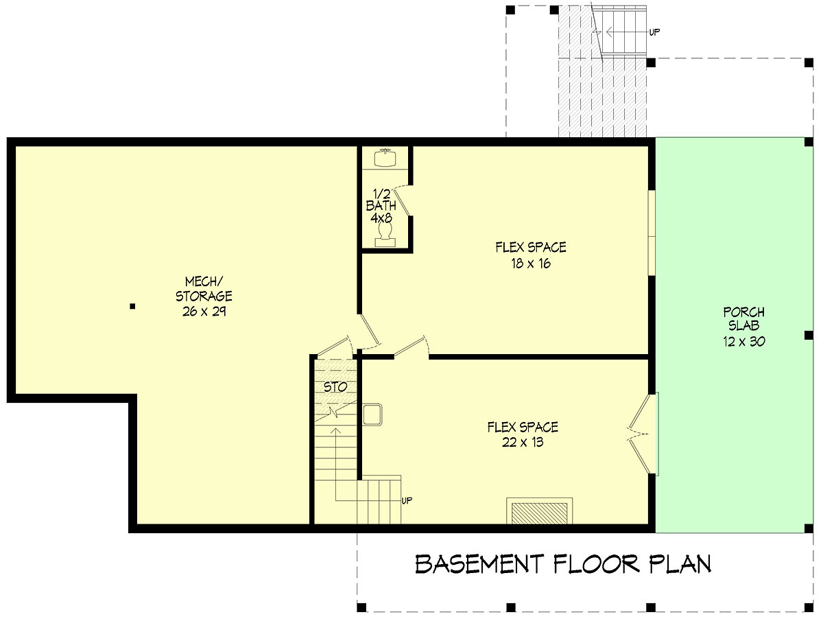 Cottage 3 Schlafzimmer mit Ausdehnung niedrigerer Ebene und Flexraum (Grundriss)