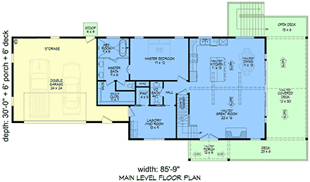 Contemporary, Cottage, Country, Farmhouse House Plan 84894 with 3 Beds, 3 Baths, 2 Car Garage First Level Plan