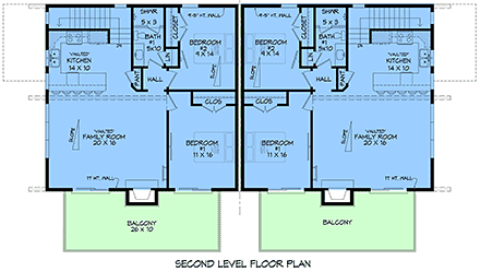 Contemporary, Modern Multi-Family Plan 84899 with 6 Beds, 4 Baths, 4 Car Garage Second Level Plan