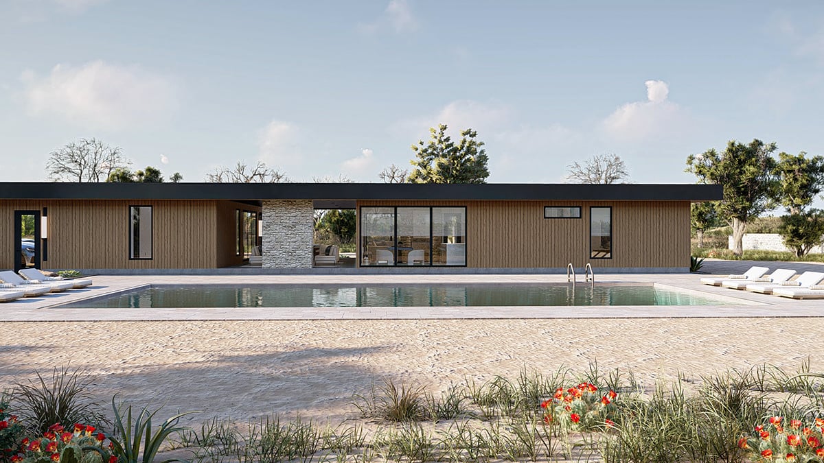 Modern Plan with 2340 Sq. Ft., 4 Bedrooms, 3 Bathrooms, 3 Car Garage Rear Elevation