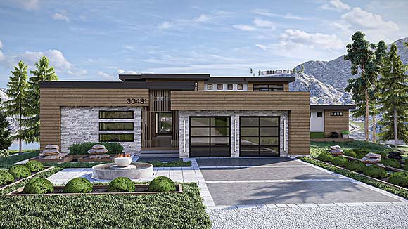 Contemporary, Modern House Plan 84902 with 4 Beds, 4 Baths, 2 Car Garage Elevation