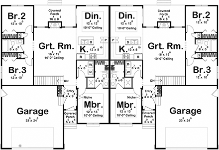 Traditional Multi-Family Plan 84903 with 6 Beds, 4 Baths, 4 Car Garage First Level Plan