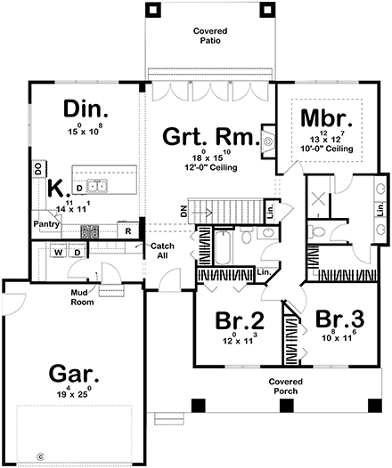 Country, Farmhouse, New American, Ranch, Traditional House Plan 84904 with 3 Beds, 2 Baths, 2 Car Garage First Level Plan
