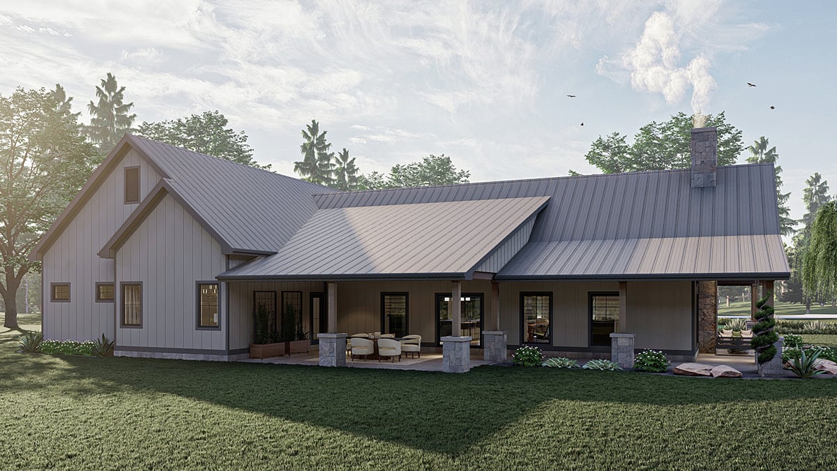 Barndominium, Country Plan with 2758 Sq. Ft., 3 Bedrooms, 3 Bathrooms, 2 Car Garage Rear Elevation