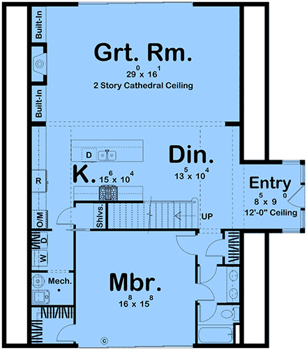 A-Frame, Cabin, Cottage House Plan 84908 with 2 Beds, 2 Baths First Level Plan