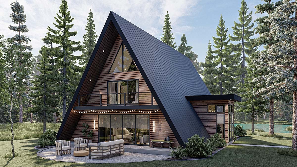 A-Frame, Cabin, Cottage Plan with 2007 Sq. Ft., 2 Bedrooms, 2 Bathrooms Elevation