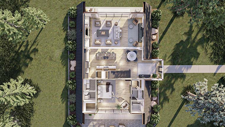 A-Frame, Cabin, Cottage Plan with 2007 Sq. Ft., 2 Bedrooms, 2 Bathrooms Picture 6