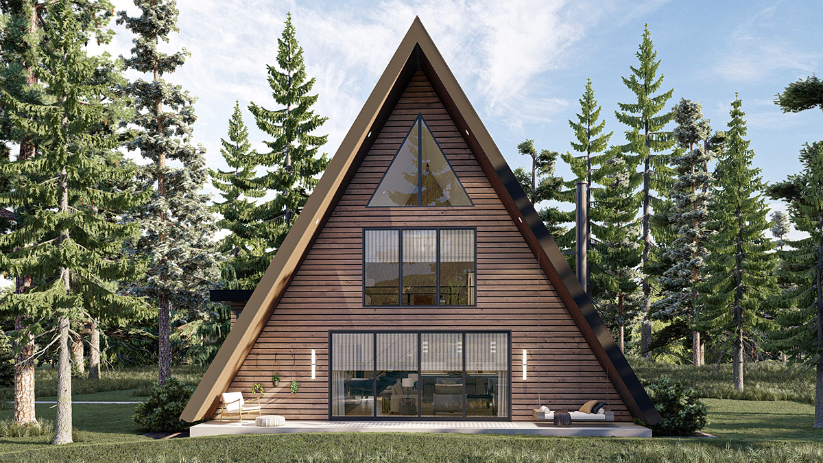 A-Frame, Cabin, Cottage Plan with 2007 Sq. Ft., 2 Bedrooms, 2 Bathrooms Rear Elevation