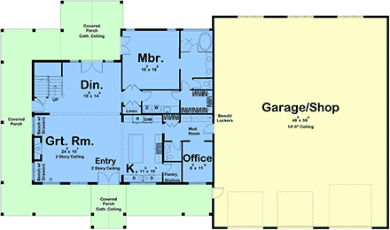 Barndominium, Country, Craftsman, Farmhouse House Plan 84909 with 4 Beds, 3 Baths, 3 Car Garage First Level Plan
