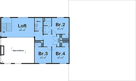 Barndominium, Country, Craftsman, Farmhouse House Plan 84909 with 4 Beds, 3 Baths, 3 Car Garage Second Level Plan