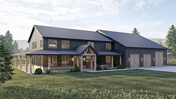 Barndominium, Country, Craftsman, Farmhouse House Plan 84909 with 4 Beds, 3 Baths, 3 Car Garage Elevation