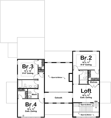 Modern House Plan 84911 with 4 Beds, 4 Baths, 2 Car Garage Second Level Plan