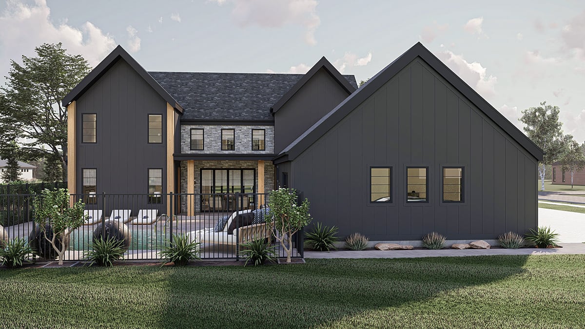 Modern Plan with 3303 Sq. Ft., 4 Bedrooms, 4 Bathrooms, 2 Car Garage Rear Elevation