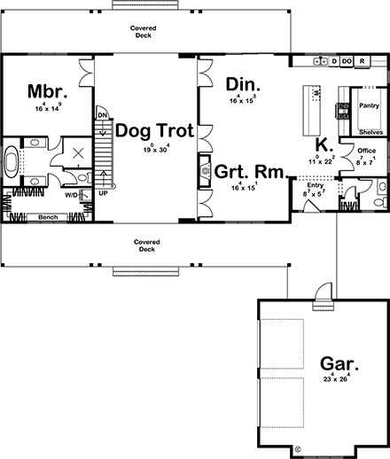 Country, Farmhouse, New American House Plan 84912 with 5 Beds, 4 Baths, 2 Car Garage First Level Plan