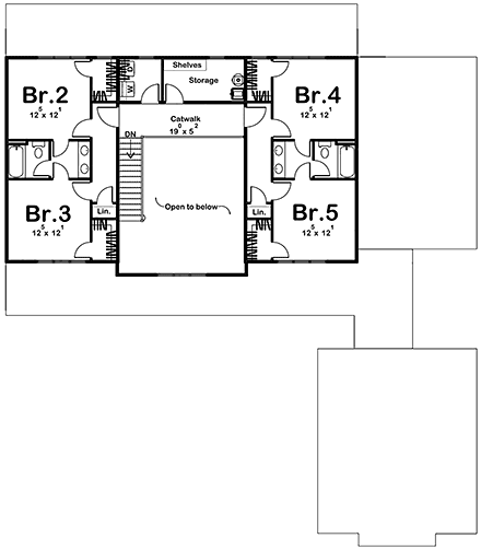 Country, Farmhouse, New American House Plan 84912 with 5 Beds, 4 Baths, 2 Car Garage Second Level Plan