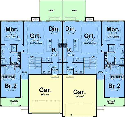 Country, Craftsman, Farmhouse, Traditional Multi-Family Plan 84916 with 4 Beds, 4 Baths, 4 Car Garage First Level Plan