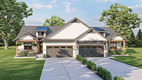Country, Craftsman, Farmhouse, Traditional Multi-Family Plan 84916 with 4 Beds, 4 Baths, 4 Car Garage Elevation