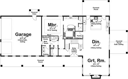 Barndominium, Country, Farmhouse House Plan 84918 with 4 Beds, 3 Baths, 3 Car Garage First Level Plan