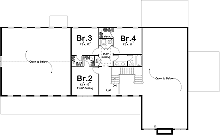 Barndominium, Country, Farmhouse House Plan 84918 with 4 Beds, 3 Baths, 3 Car Garage Second Level Plan
