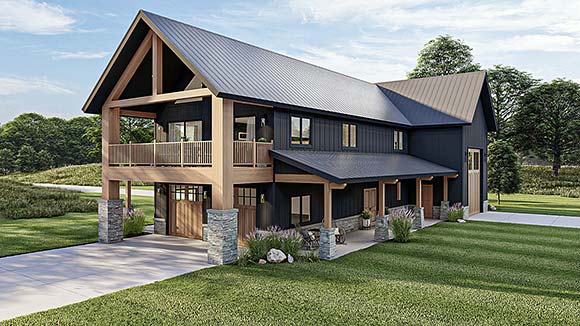 Barndominium, Country, Craftsman Garage-Living Plan 84919 with 2 Beds, 3 Baths, 3 Car Garage Elevation
