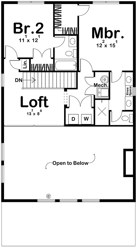 Barndominium, Country, Craftsman, Southern House Plan 84926 with 2 Beds, 3 Baths, 1 Car Garage Second Level Plan