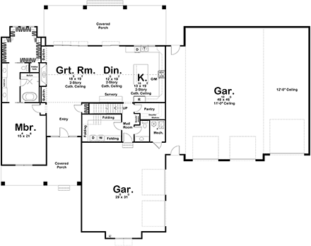 Contemporary, Country, Craftsman, Farmhouse, New American, Traditional House Plan 84929 with 3 Beds, 3 Baths, 5 Car Garage First Level Plan
