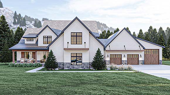 Contemporary, Country, Craftsman, Farmhouse, New American, Traditional House Plan 84929 with 3 Beds, 3 Baths, 5 Car Garage Elevation