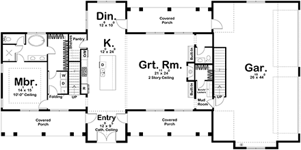 Barndominium, Country, Farmhouse House Plan 84930 with 4 Beds, 4 Baths, 4 Car Garage First Level Plan