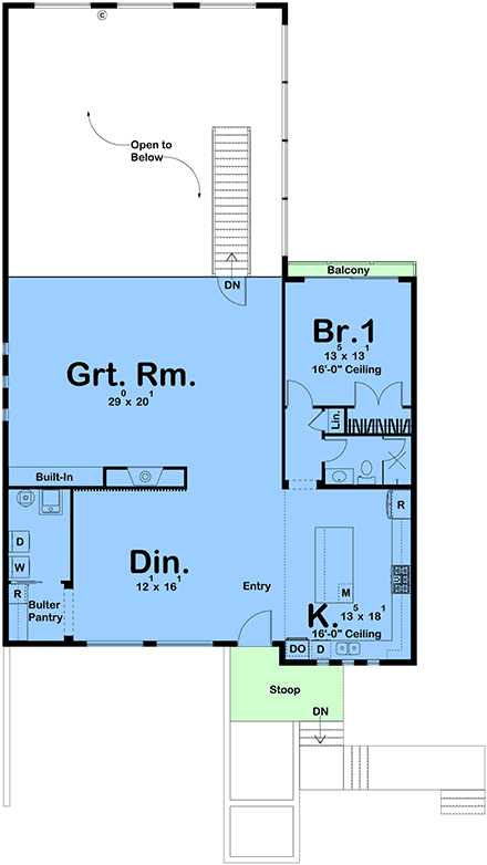 Contemporary, Modern Garage-Living Plan 84931 with 1 Beds, 1 Baths, 2 Car Garage First Level Plan