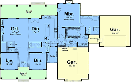 Contemporary, Country, Craftsman, Farmhouse, New American House Plan 84933 with 4 Beds, 4 Baths, 4 Car Garage First Level Plan