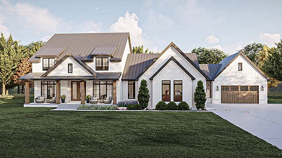 Contemporary, Country, Craftsman, Farmhouse, New American House Plan 84933 with 4 Beds, 4 Baths, 4 Car Garage Elevation
