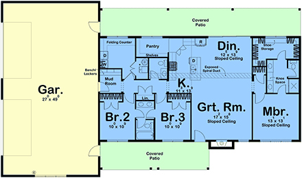 Barndominium, Modern House Plan 84934 with 3 Beds, 3 Baths, 4 Car Garage First Level Plan