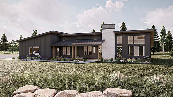 Barndominium, Modern House Plan 84934 with 3 Beds, 3 Baths, 4 Car Garage Elevation