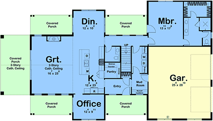 Barndominium, Country, Farmhouse, New American House Plan 84935 with 4 Beds, 5 Baths, 2 Car Garage First Level Plan
