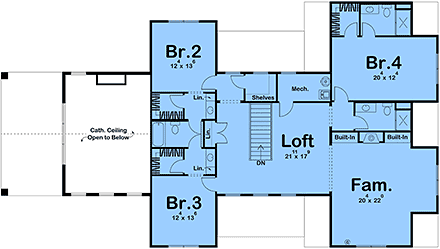 Barndominium, Country, Farmhouse, New American House Plan 84935 with 4 Beds, 5 Baths, 2 Car Garage Second Level Plan