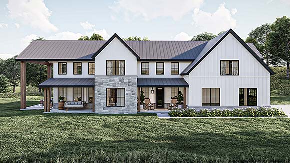 Barndominium, Country, Farmhouse, New American House Plan 84935 with 4 Beds, 5 Baths, 2 Car Garage Elevation