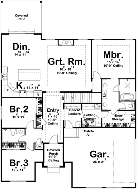 Country, Craftsman, Farmhouse, Ranch House Plan 84938 with 3 Beds, 2 Baths, 2 Car Garage First Level Plan