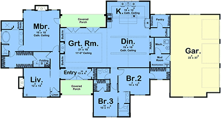 Contemporary, Cottage, Country, European House Plan 84939 with 3 Beds, 3 Baths, 3 Car Garage First Level Plan