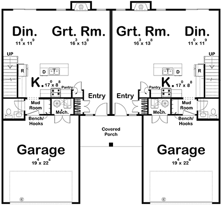 Country, Craftsman, Farmhouse, New American, Traditional Multi-Family Plan 84940 with 6 Beds, 6 Baths, 4 Car Garage First Level Plan