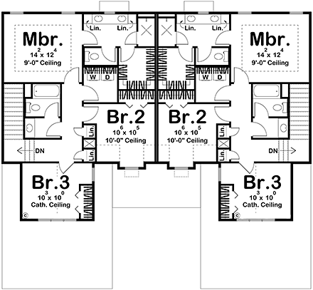 Country, Craftsman, Farmhouse, New American, Traditional Multi-Family Plan 84940 with 6 Beds, 6 Baths, 4 Car Garage Second Level Plan
