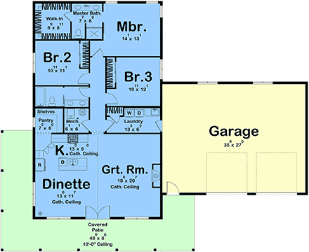 Barndominium, Country, Craftsman, Farmhouse House Plan 84943 with 3 Beds, 2 Baths, 2 Car Garage First Level Plan