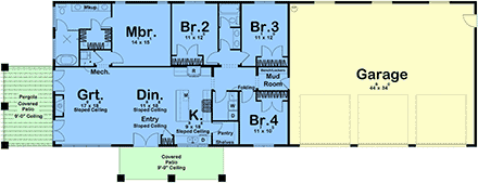 Contemporary, Modern House Plan 84946 with 4 Beds, 2 Baths, 3 Car Garage First Level Plan