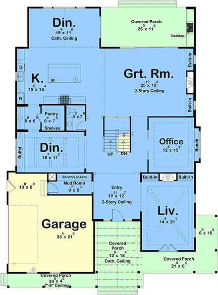 Contemporary, Farmhouse House Plan 84954 with 4 Beds, 4 Baths, 2 Car Garage First Level Plan