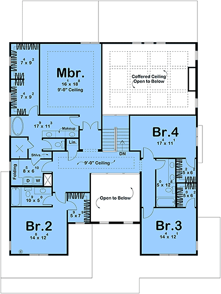 Contemporary, Farmhouse House Plan 84954 with 4 Beds, 4 Baths, 2 Car Garage Second Level Plan